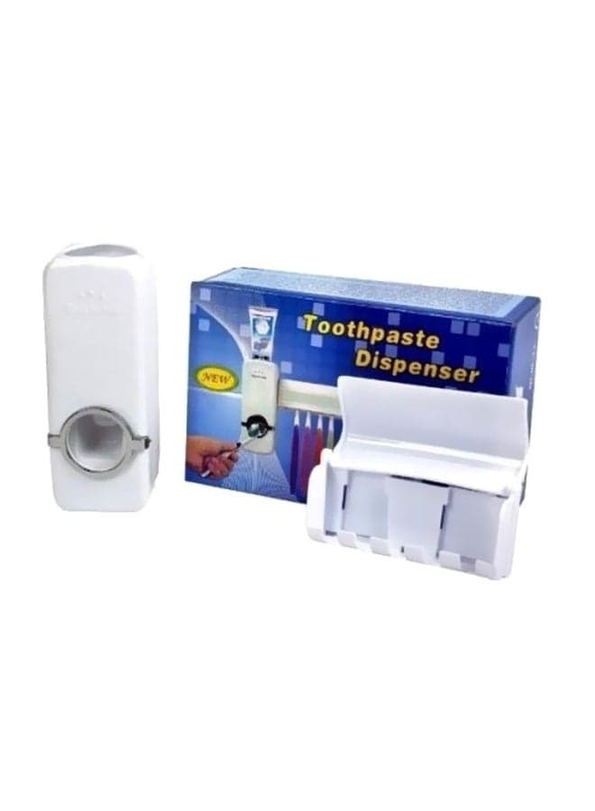 Toothpaste Dispenser With Toothbrush Holder Set White