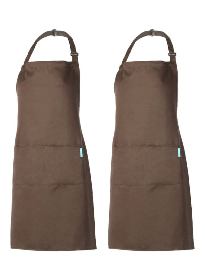 2-Piece Cooking Apron With Adjustable Neck Belt Coffee 66x66x75cm