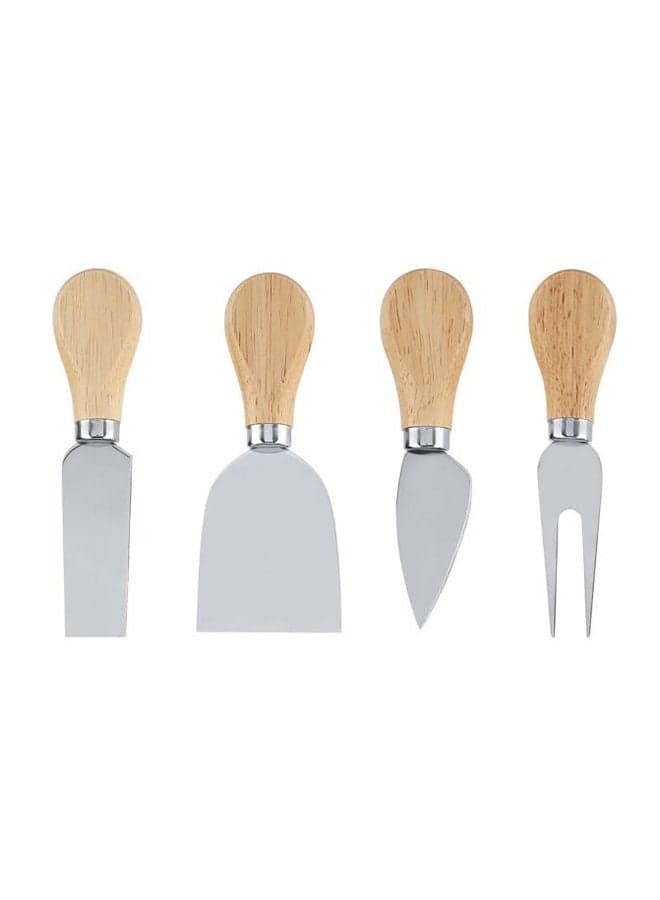 4-Piece Cheese Knives Set Silver/Brown