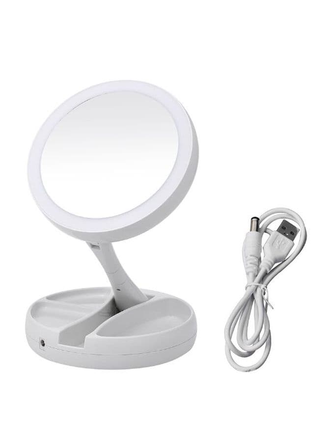 Vanity Folding Make-Up Mirror With Storage Box And Lights White