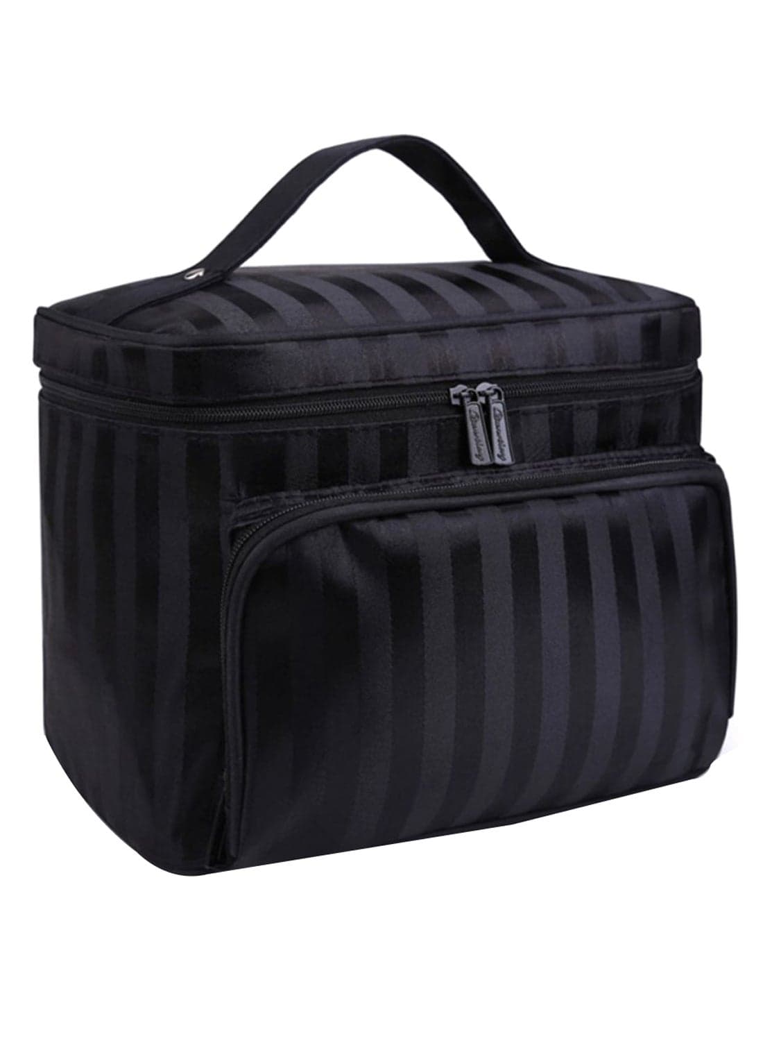 Waterproof Striped Makeup Bag Black