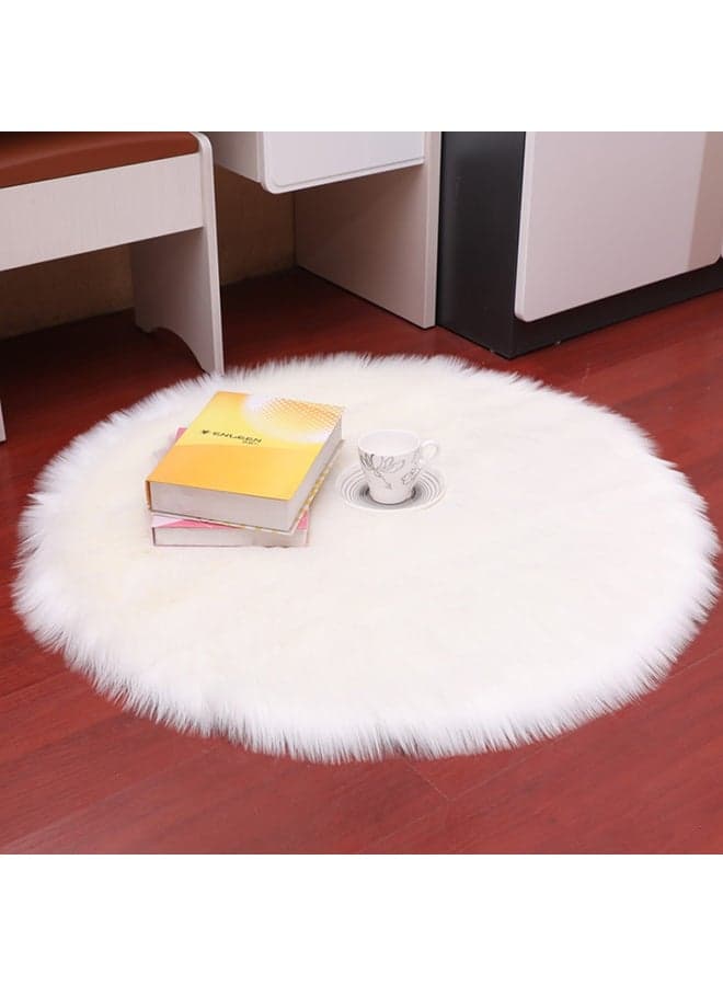 Round Plush Rug White 30x30cm