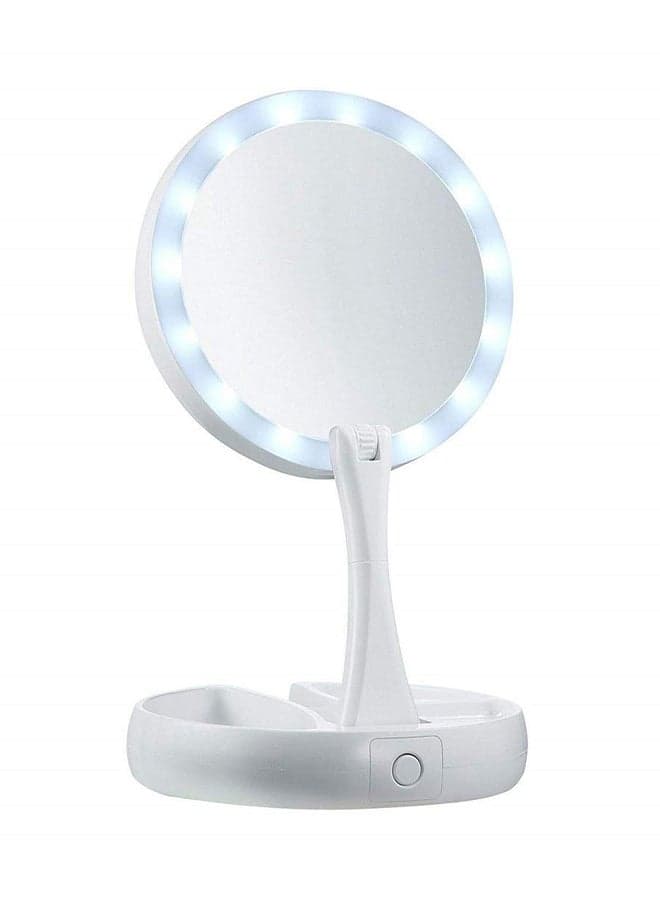 Led Lighted Round Foldable Make Up Mirror White