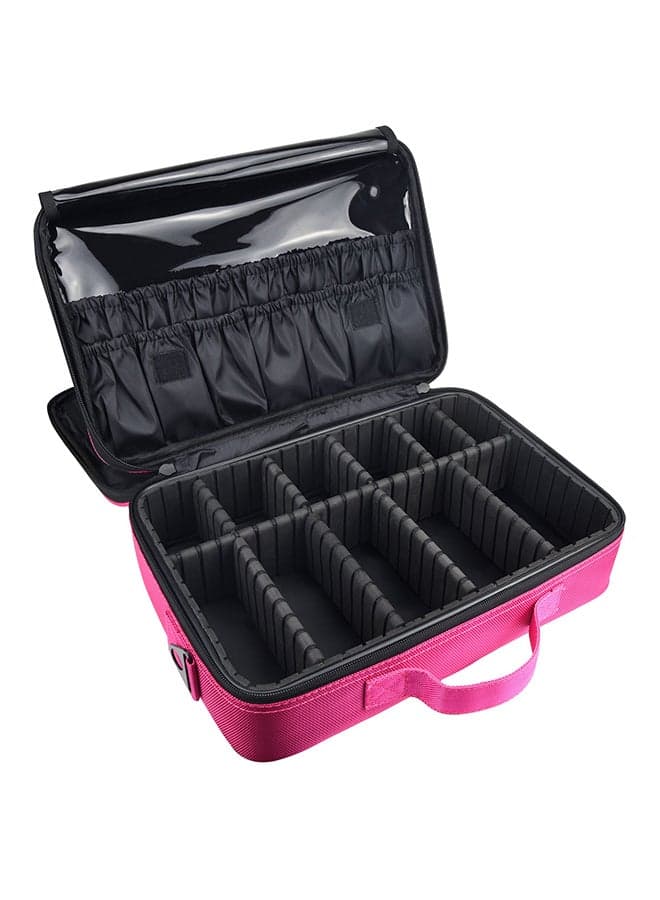 Travel Cosmetic Organizer Bag With Adjustable Divider And Shoulder Strap Pink