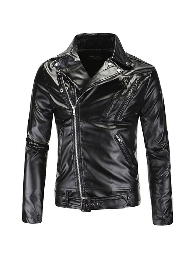 PU Leather Long Sleeves Jakcet Black