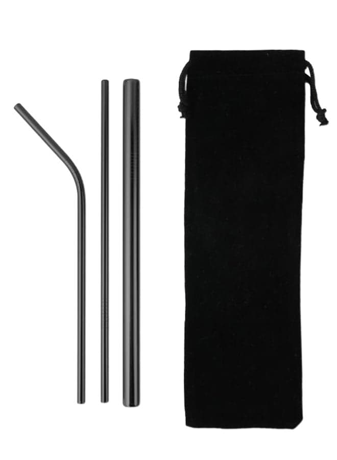 3-Piece Reusable Straw Set With Bag Grey/Black