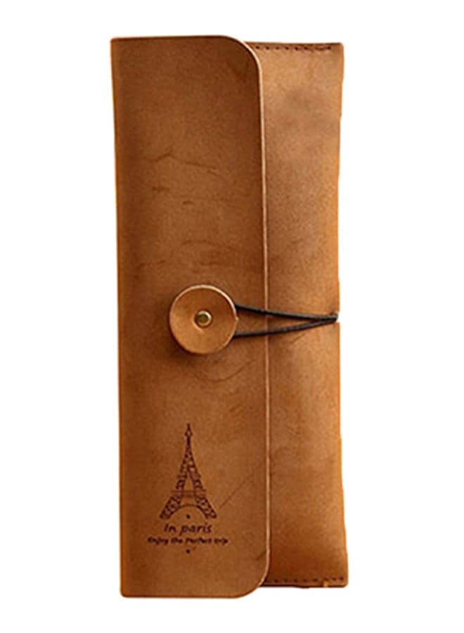 Suede Eiffel Tower Pattern Bag Pen Bag Brown