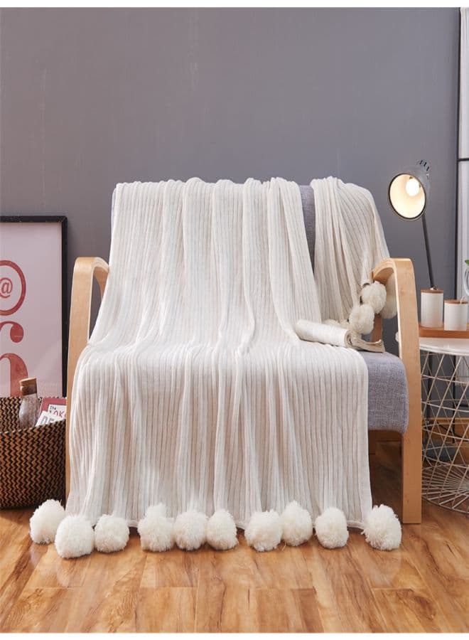Soft Plush Balls Throw Blanket Cotton White Lcentimeter