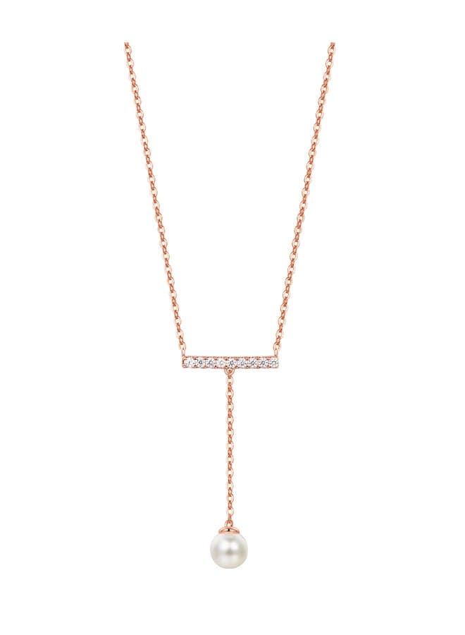 Rose Gold Plated Clavicle Chain Pendant Necklace With Zircon Pearl