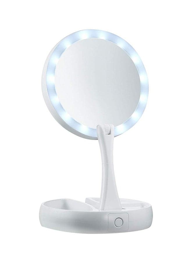 Foldable Magnification Makeup Mirror With Led Light White