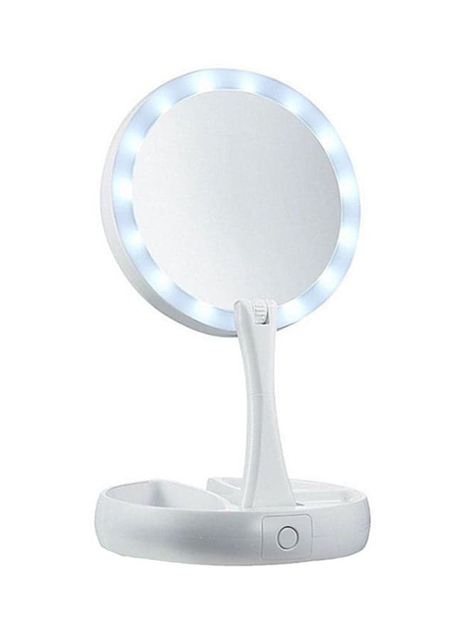 Foldable Magnification Makeup Mirror With Led Light White