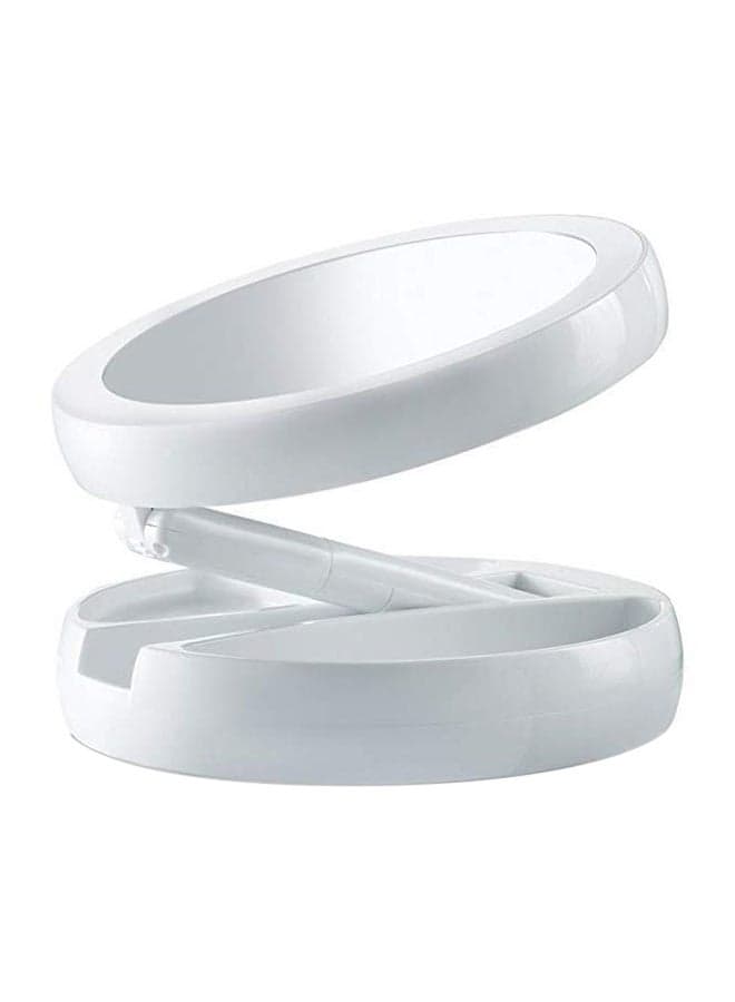 Foldable Magnification Makeup Mirror With Led Light White