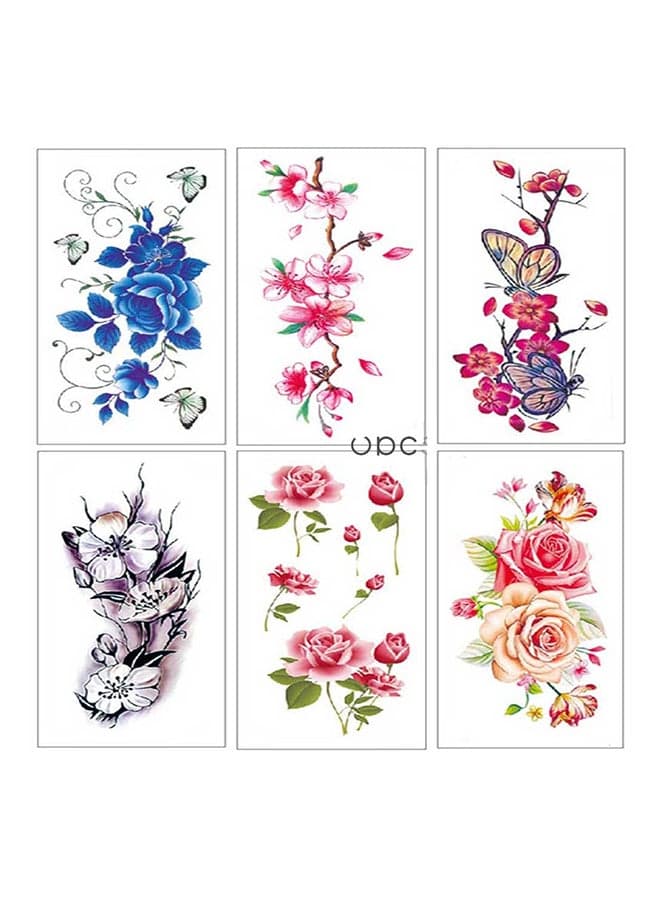 6-Piece Chic Floral Design Temporary Tattoo Sticker Set