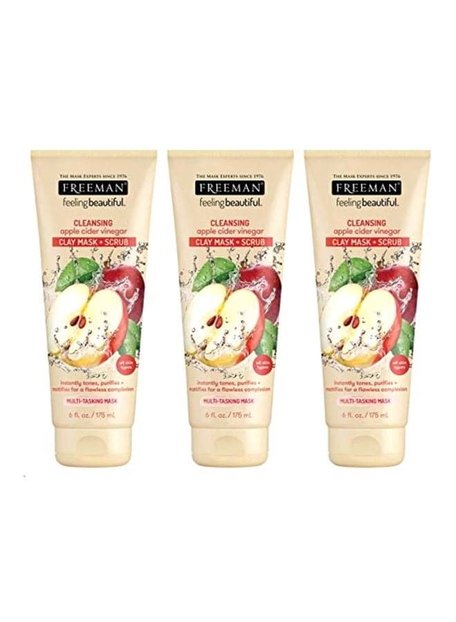 Pack Of 3 Facial Apple Cider Vinegar Clay Mask Plus Scrub