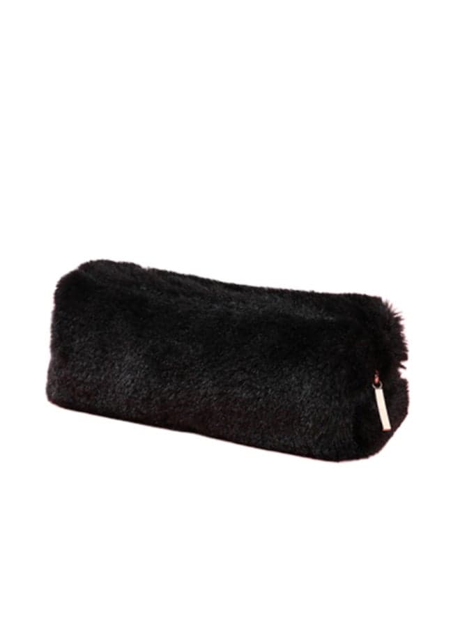 Kawaii Solid Color Plush Pencil Case Black