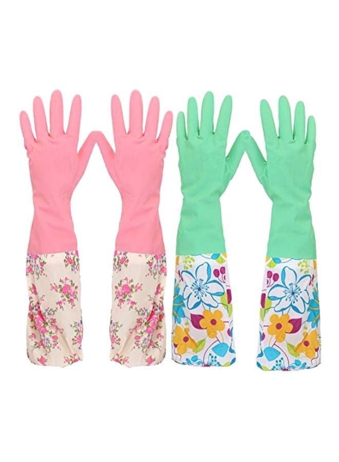 Pair Of 2 Dishwashing Gloves Green/Pink