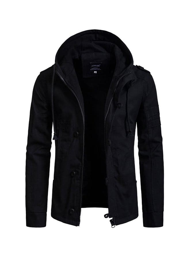 Casual Hooded Cotton Jacket Black