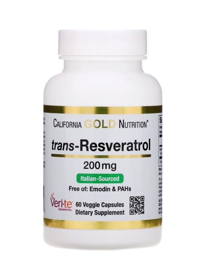 Trans-Resveratrol Dietary Supplement 200 mg, 60 Veggie Capsules