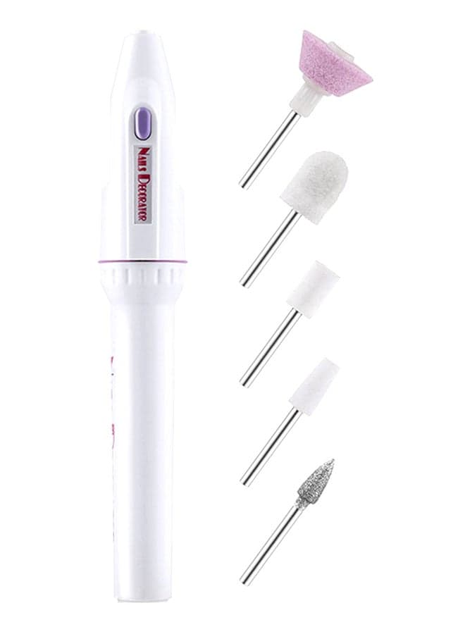 6-Piece Electric Manicure Pedicure Nail Polish Drill Tool Kit White
