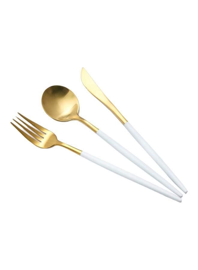 3-Piece Stainless Steel Cutlery Set White/Gold