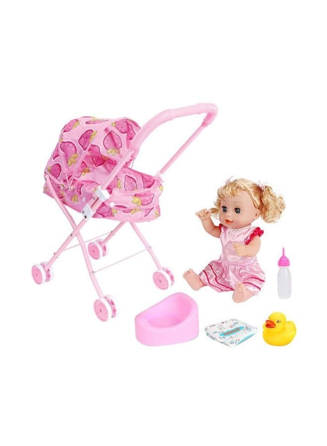 Kids Dolls With Foldable Stroller And Accessories – Assorted