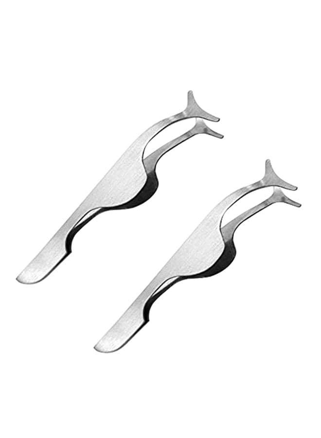 2-Piece False Eyelashes Extension Applicator Remover Clip Set Silver