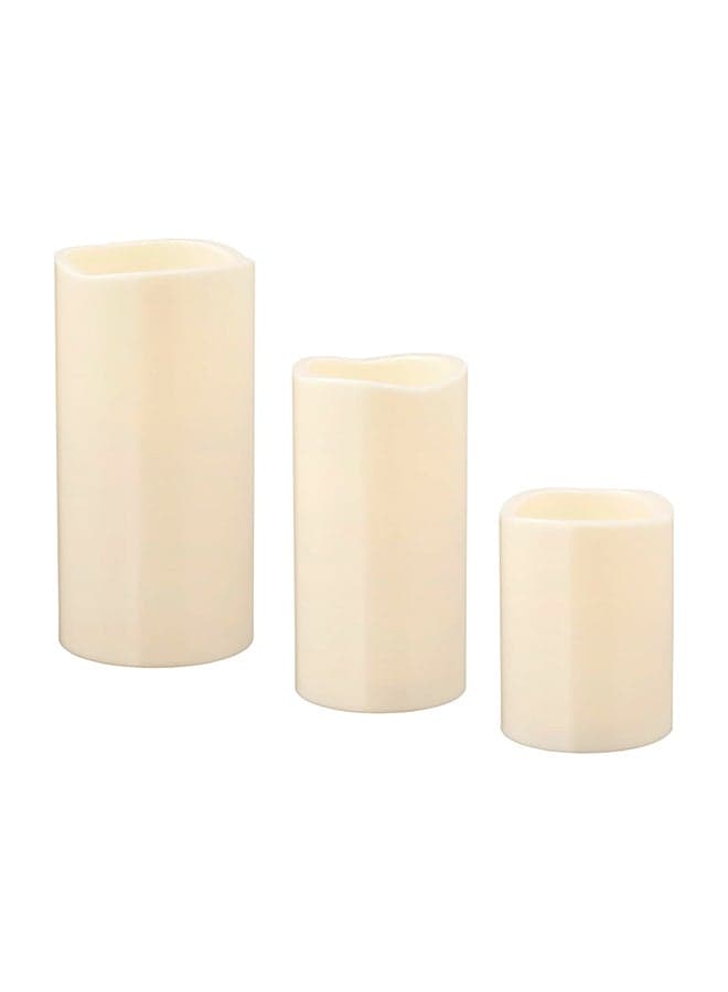 3-Piece Battery-Operated LED Block Candle Set Beige 24cm
