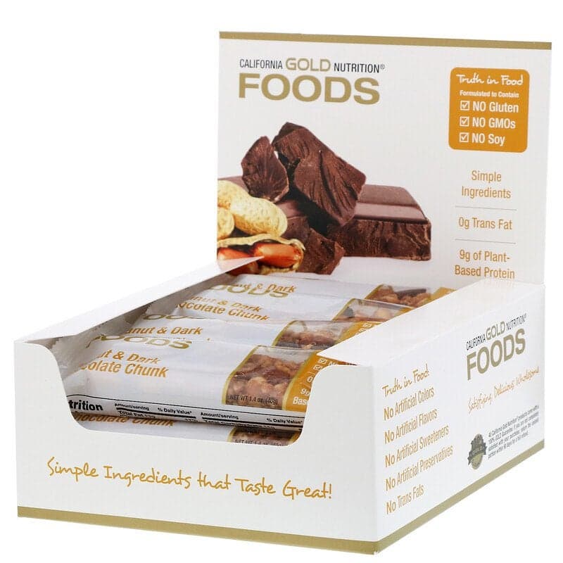 Pack Of 12 Foods Peanut Dark Chocolate Chunk Bars