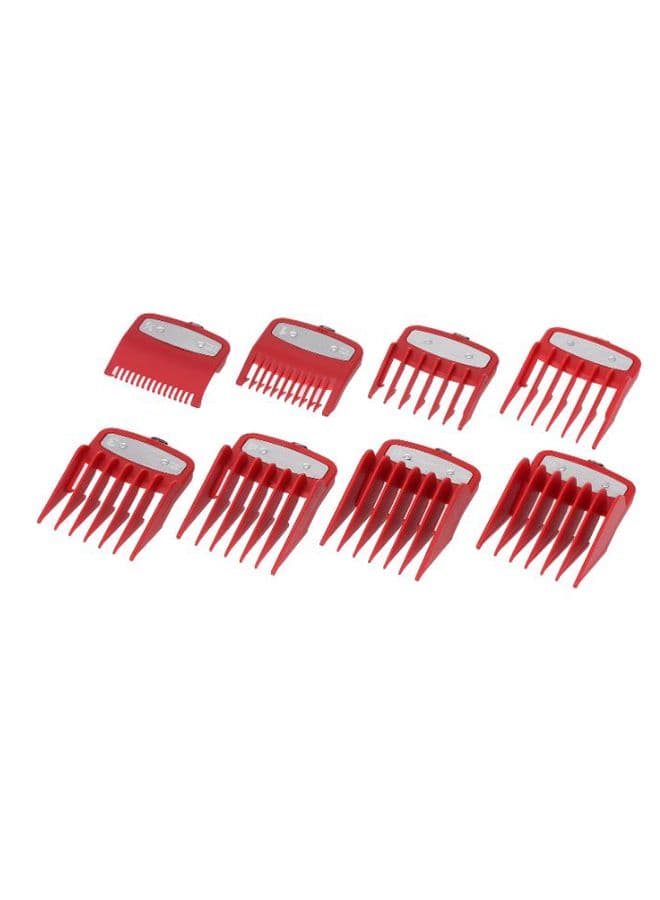 8-Piece Professional Hair Clipper Guide Comb Set Red/Silver