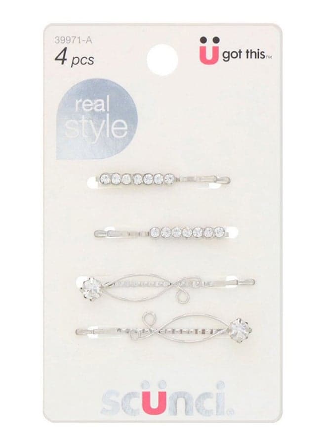 4-Piece Real Style Spotlight Stone Bobby Pins Set Silver/Clear