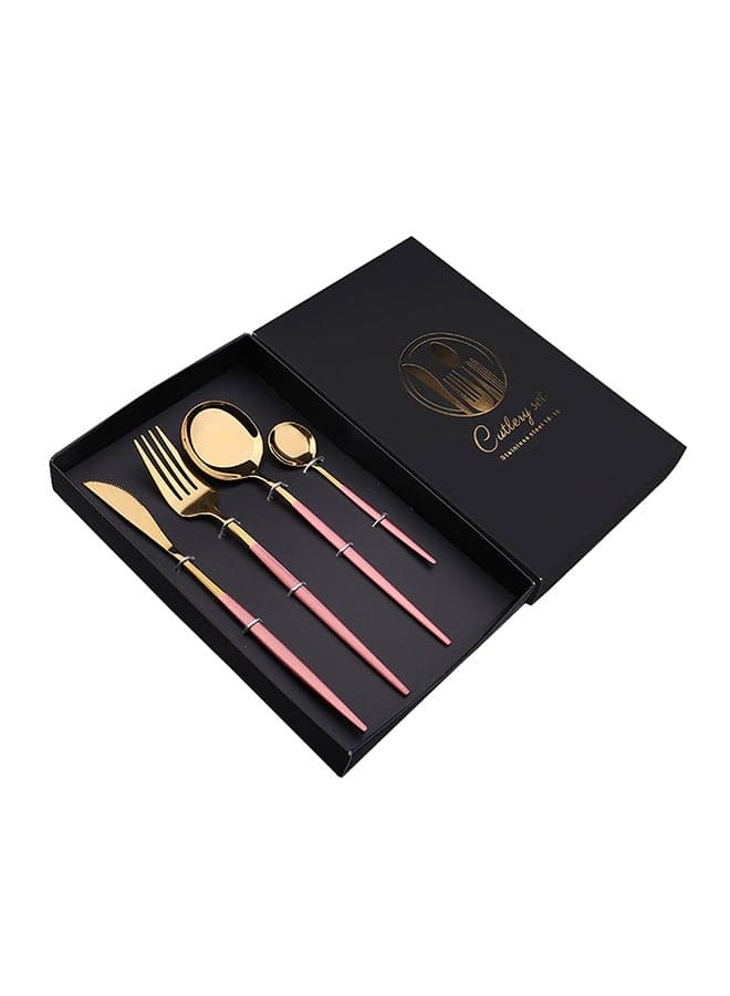 4-Piece Simple Design Cutlery Gift Set Pink/Gold 25x16x 3.5cm