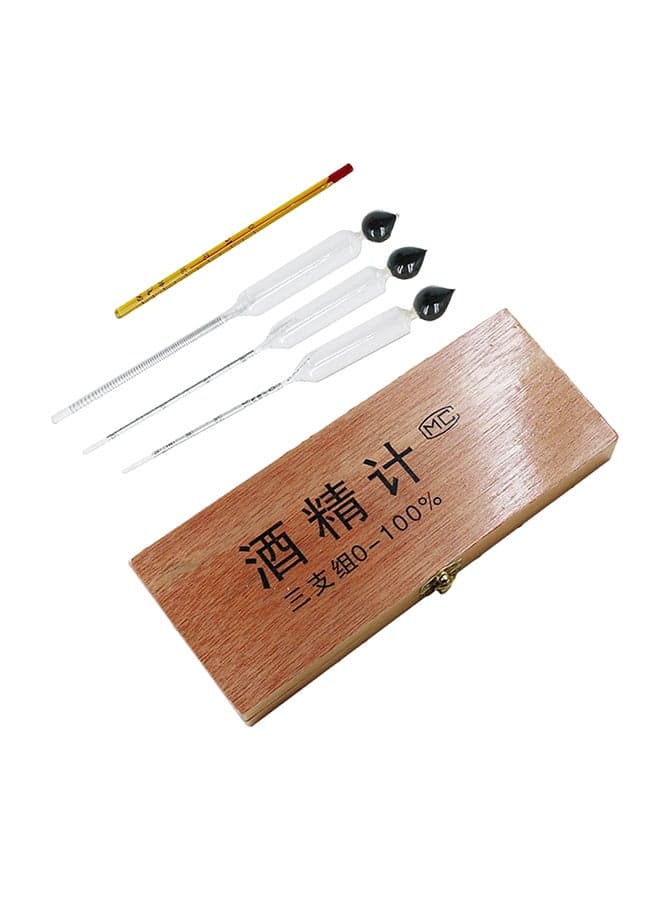 3-Piece Alcohol Instrument Hydrometer Tester With Storage Box Clear/Yellow/Brown