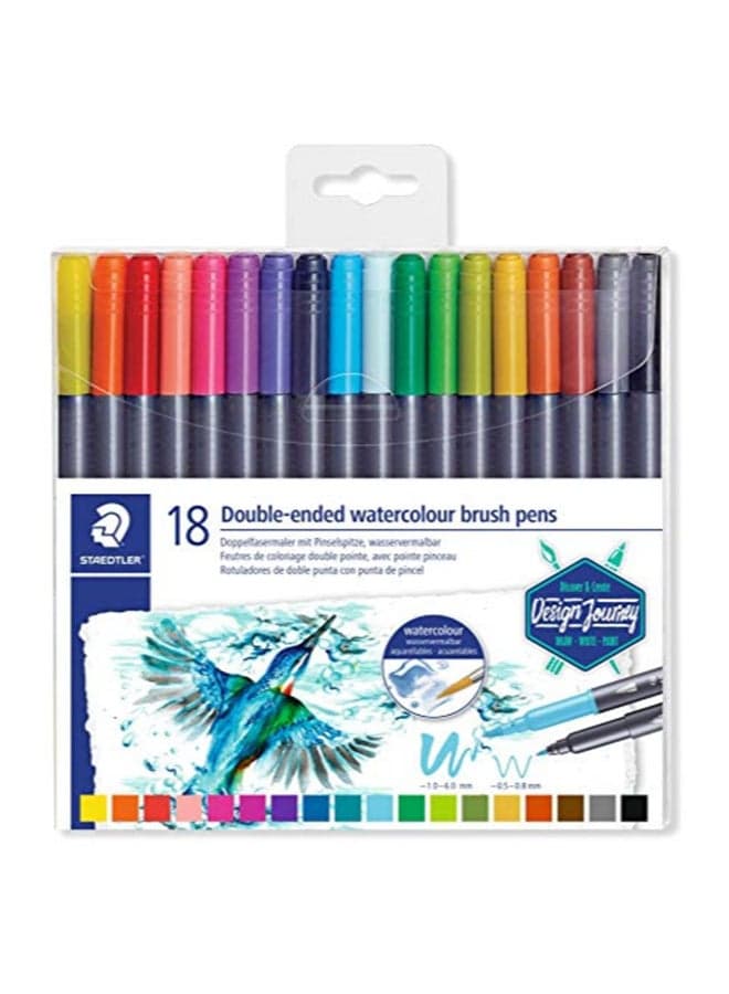 Pack Of 18 Double Ended Watercolour Brush Pens Multicolour
