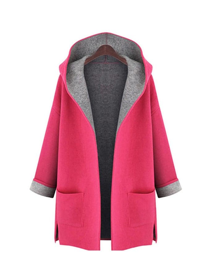 Contrast Hooded Coat Pink