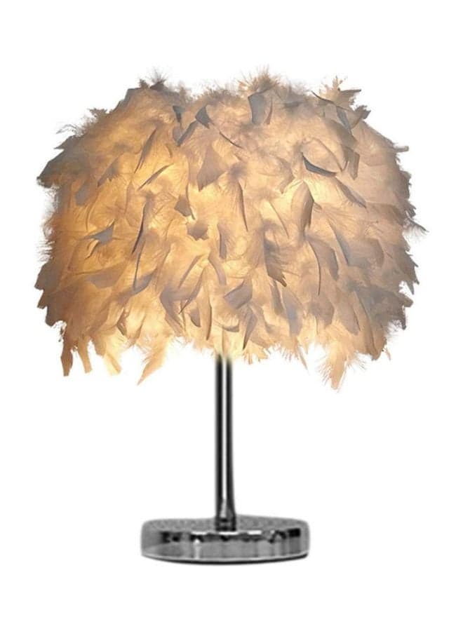 Handmade Feather LED Table Lamp White/Silver 13x13x24cm