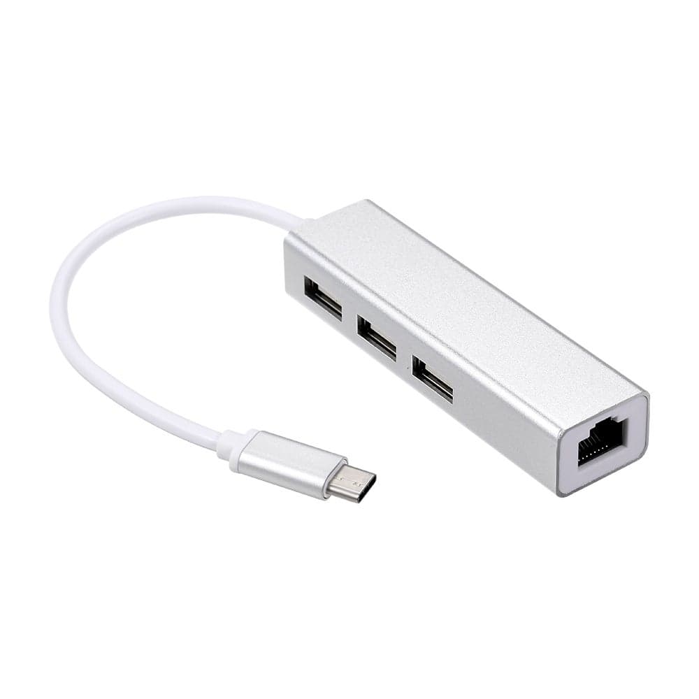 USB-C 3 Port Hub Fast Ethernet Adapter RJ45 Network Card For Macbook Silver