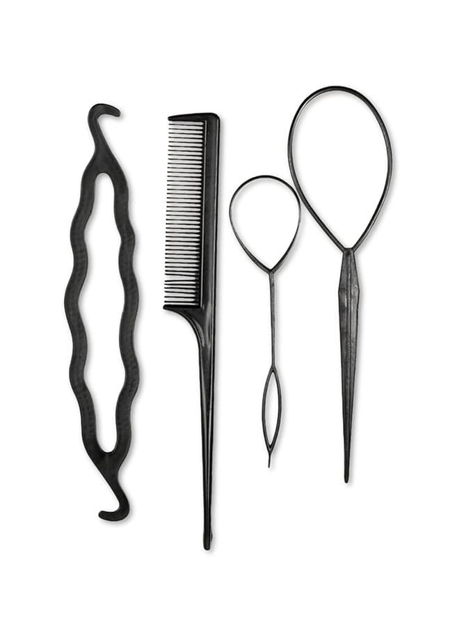 Pack Of 4 Hair Twist Styling Accessories Kit Black 21x1x10cm