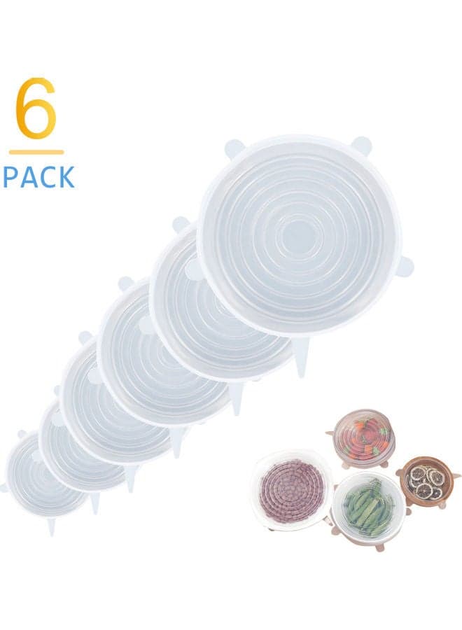 6pcs Silicone Stretch Lids Reusable Lids Fit Various Sizes Food Saving Covers for Cups Bowls Cans white White 21*4*21cm