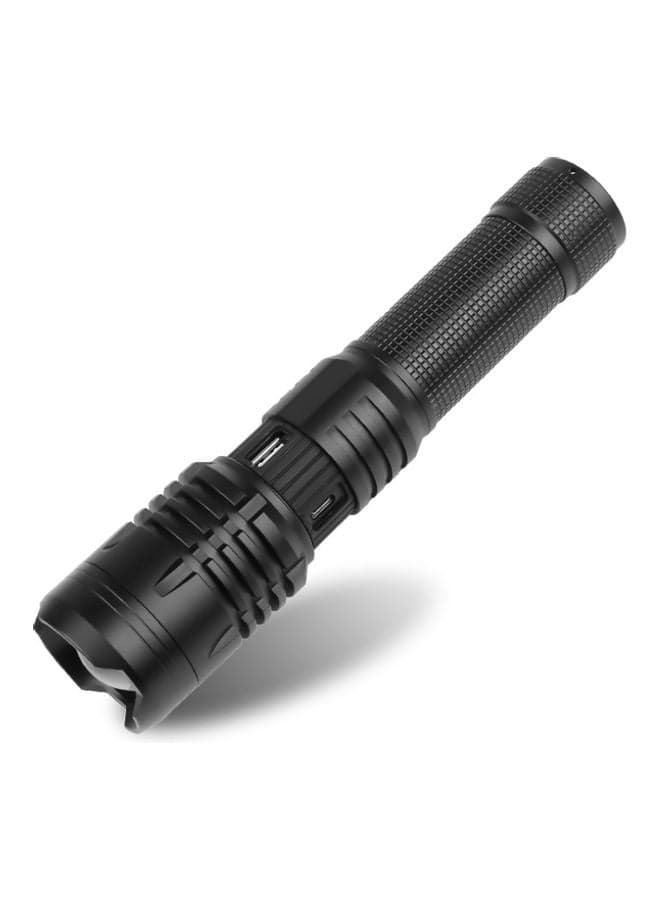 USB Charging With Output Zoom Flashlight Black