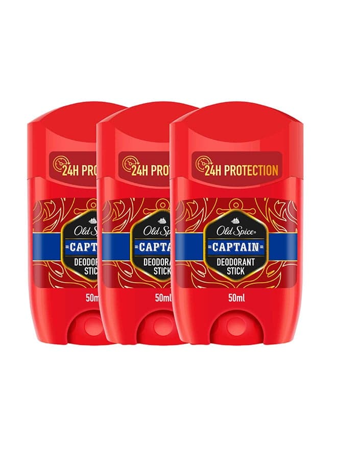 Captain Deodorant Stick, Pack of 3 50ml