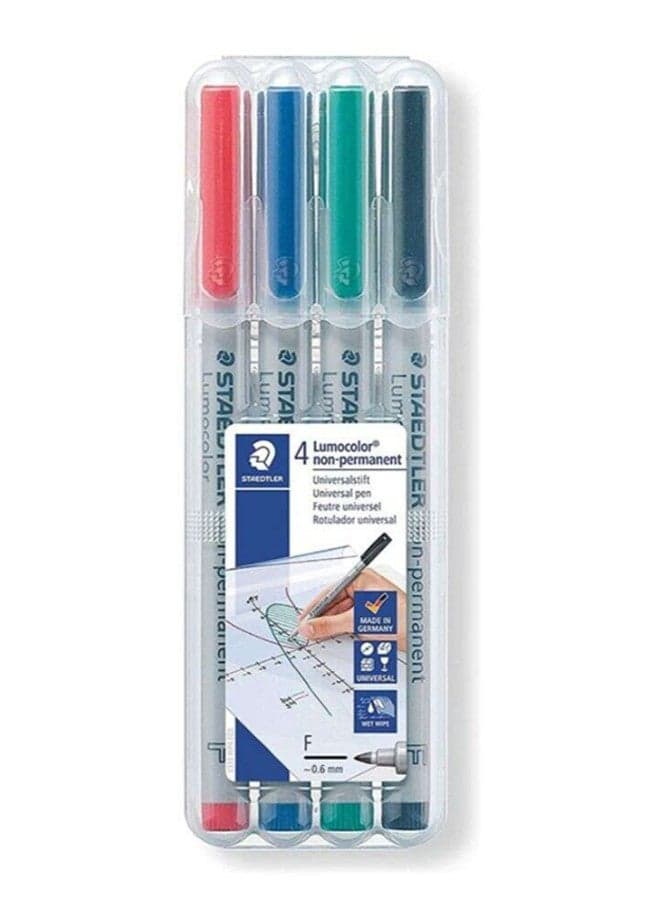 Lumocolour Fine Point Waterbased Permanent Marker Set, Pack Of 4 Multicolour