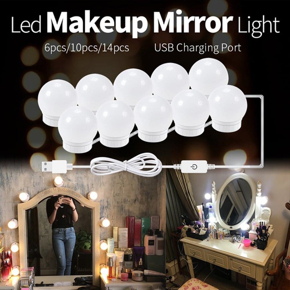 LED Vanity Mirror Lights Kit with 6 Dimmable Light Bulbs White 45x45x51mm