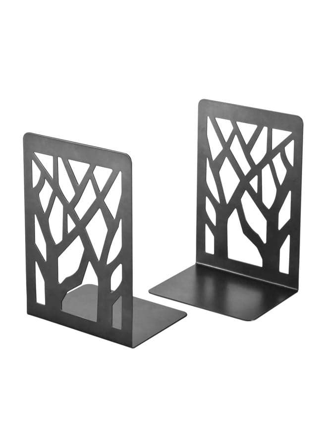 2-Piece Tree Designed Bookend Set Black