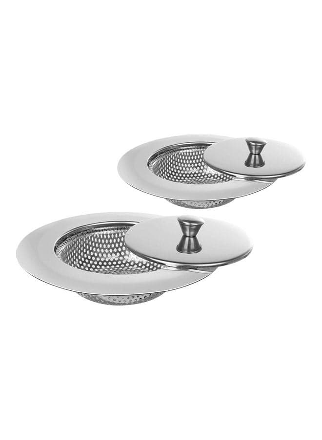 2 Pieces Stainless Steel Kitchen Sink Strainer with Lid Anti-clogging Block Food Particles silver