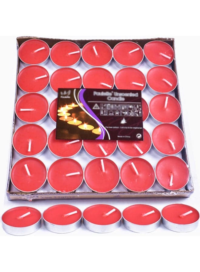 50 Pack Of 2-Hour Burn Duration Smokeless Tealights Candle Set Red 18.00*2.50*18.00cm