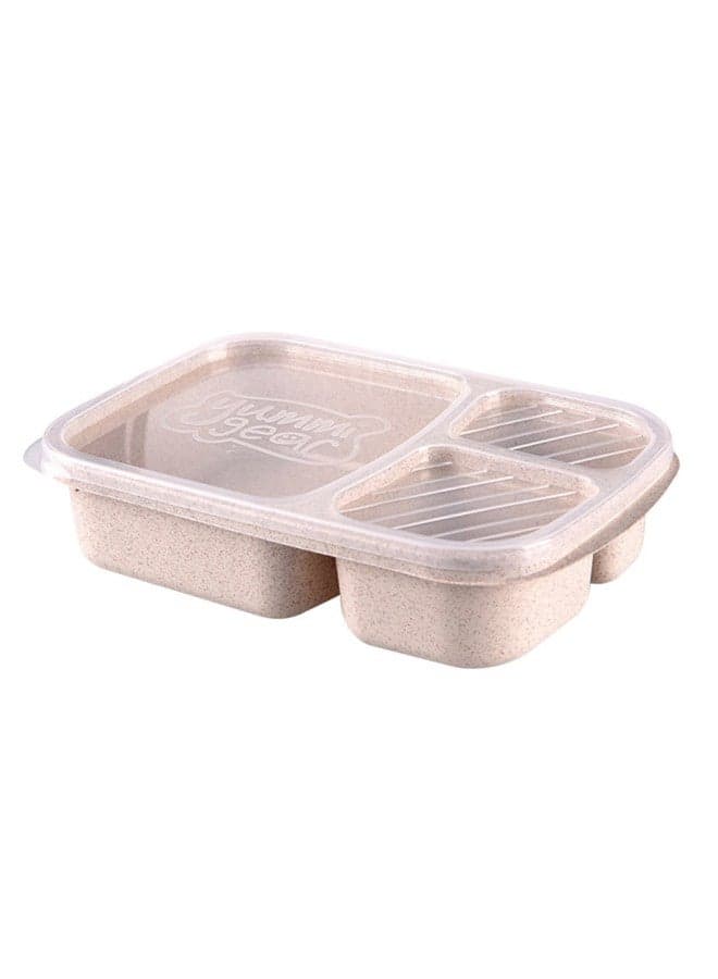 3 Grids Wheat Straw Lunch Box With Lid Beige/Clear