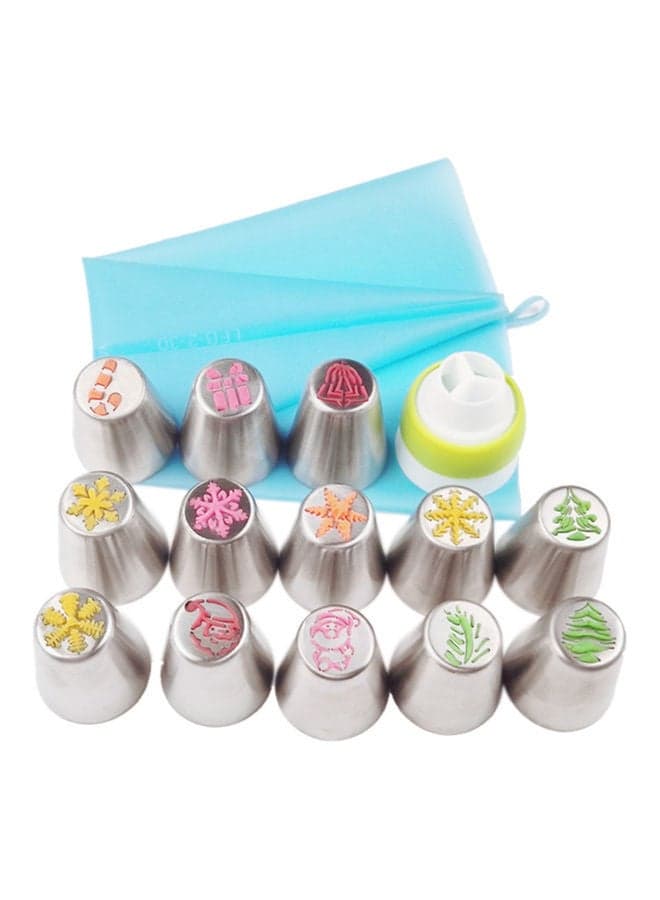 15pcs/Set Russian Icing Piping Nozzles Stainless Steel Flower Cream Pastry Tips Nozzles Kit With Storage Gift Box, Cake Decorating Tools Baking Supplies Silver 15*6*10cm