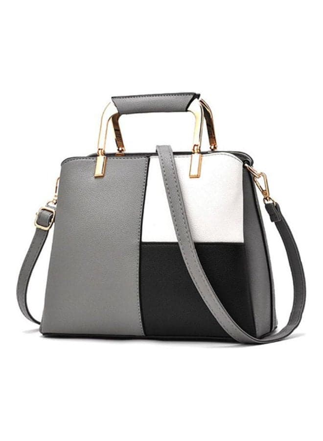 Metal Closure Hand Bag Grey/Black/White