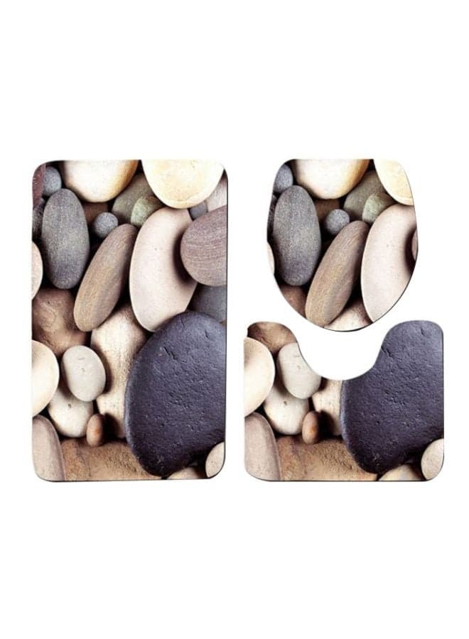 3-Piece Pebbles Printed Bathroom Mats Set Beige/Brown/Grey Small