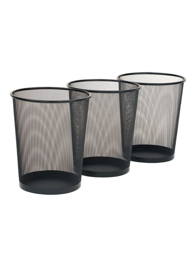 3-Piece Round Mash Waste Basket Trash Black